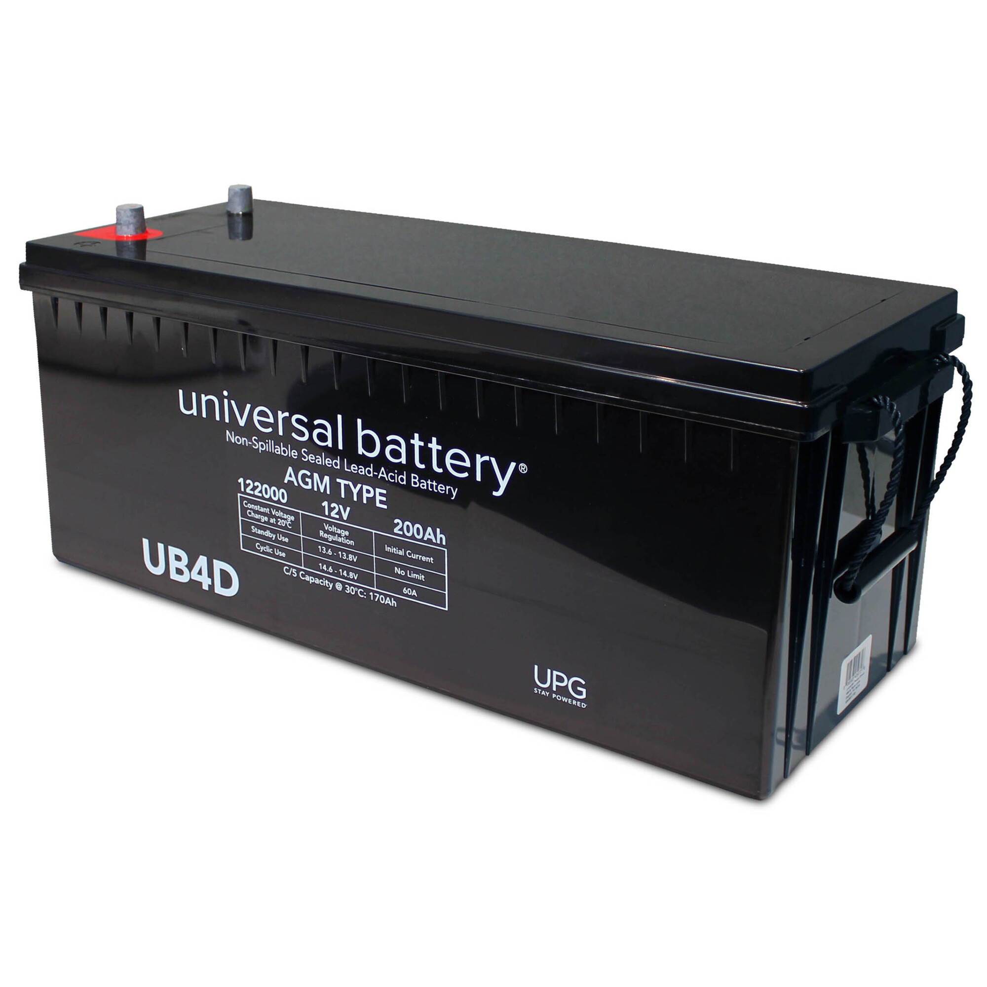 UPG, 12V 200Ah Battery Auto Post (UB-4D), Volts 12 Amp Hours 200 Model# 45972